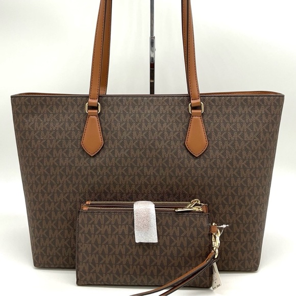 Michael Kors Bag Large Sheila Mf Tote Bag & Large Double Zip Wallet Brown/Gold - Picture 5 of 14